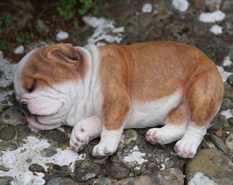Sleeping British Bulldog Puppy Resin Sculpture Home Garden Dog Statue Outdoor Ornament Large Laying Pet Gift