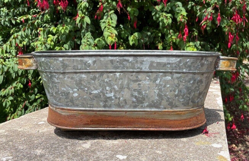 Set or 1 Galvanised Zinc Large Metal Planters Troughs Outdoor Garden ...
