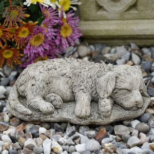 Golden retriever puppy dog stone statue | animal pet outdoor garden ornament