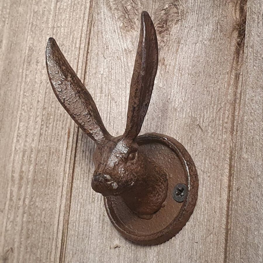 Cast Iron Hare Hook brown Hanging Rack Antique Style Metal Home Garden  Ornament 