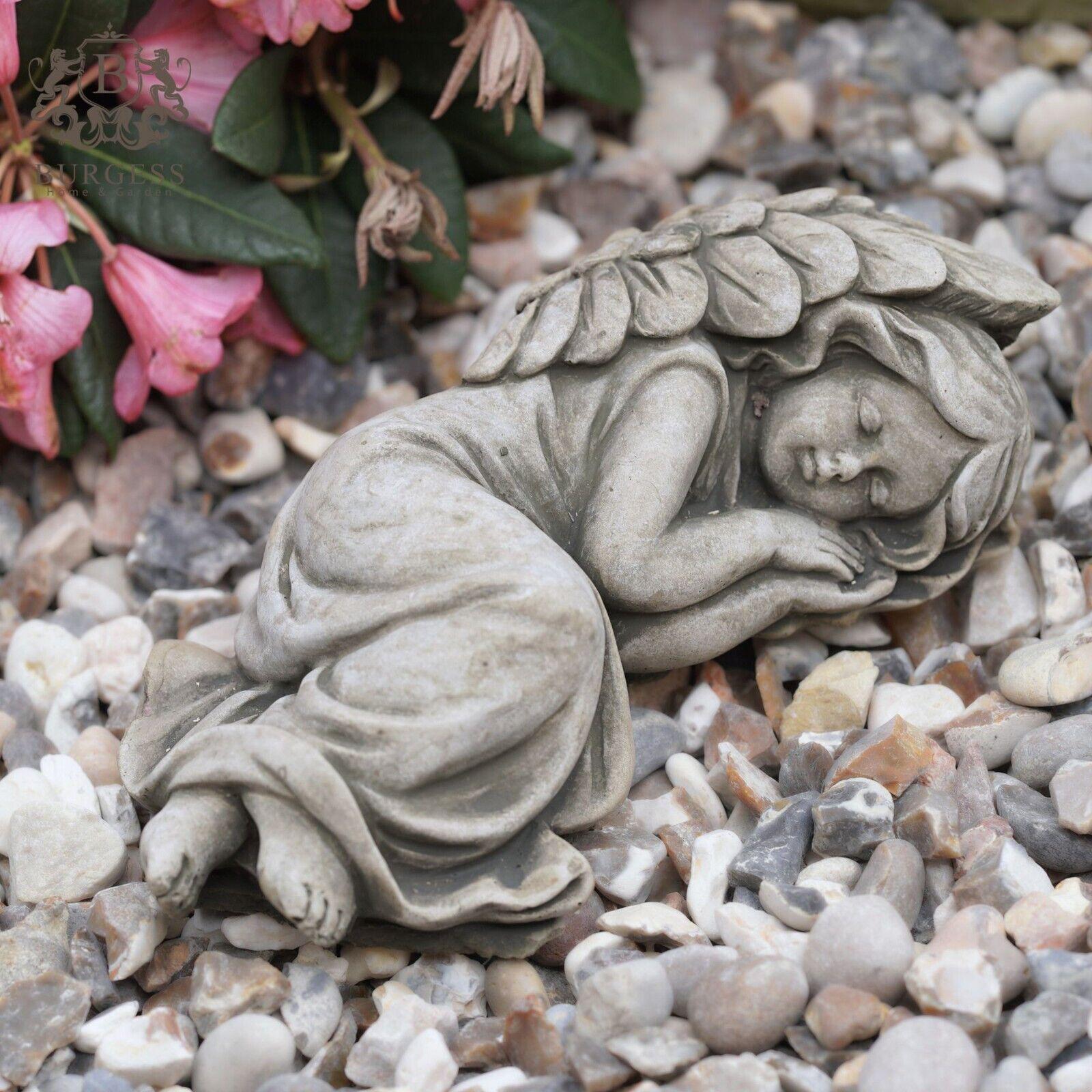 Sleeping Angel Stone Statue | Nymph Cherub Fairy Outdoor Garden ...