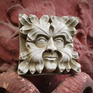 Square green man stone hanging plaque | ivy outdoor statue decor garden ornament
