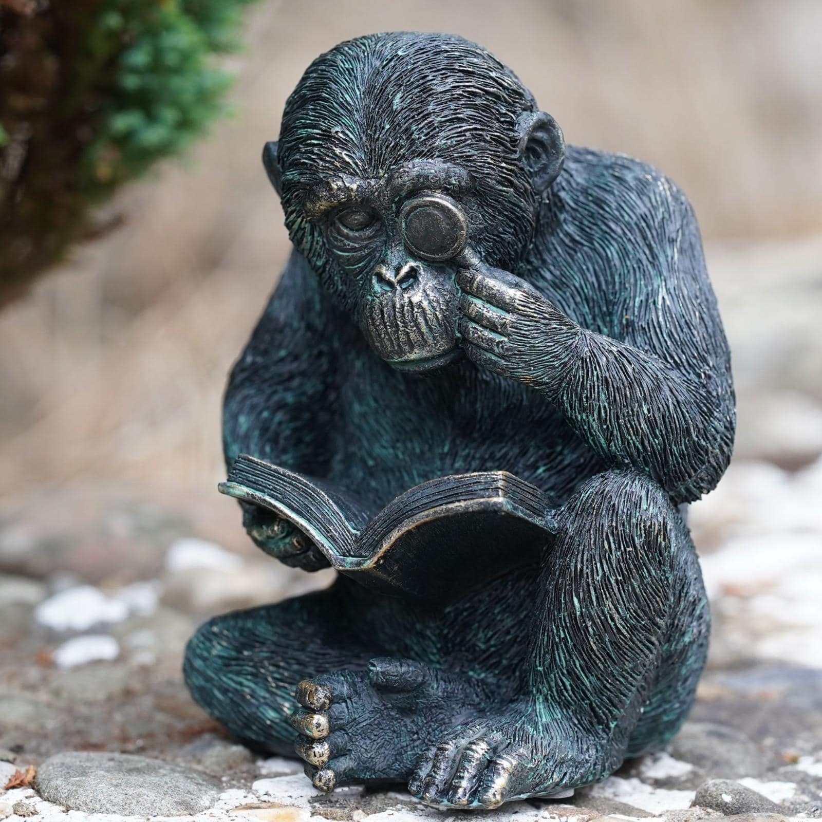 Studious Ape Resin Monkey Statue Bronze Finish | Home Outdoor