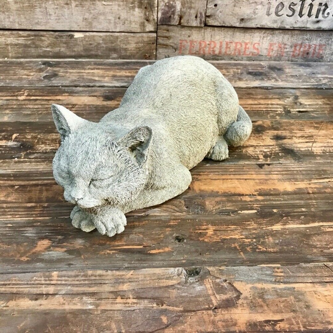 Reconstituted Stone Resting Cat Statue Animal Vintage - Etsy