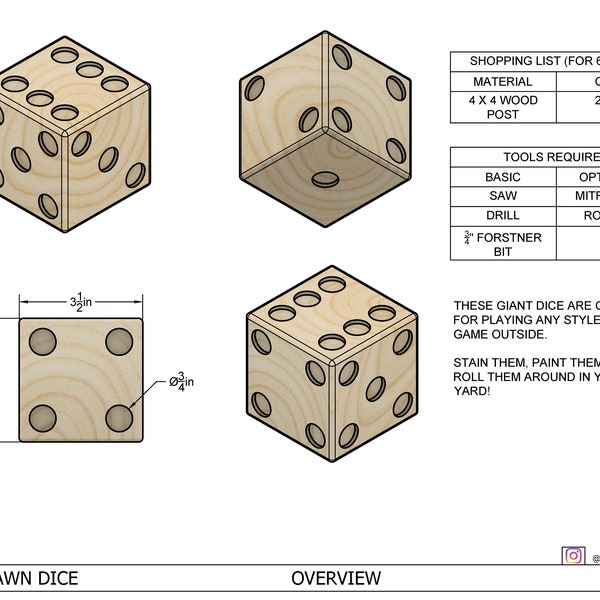 DIY Lawn Dice Build Plans - Giant Dice, Wood Dice - PDF Plans