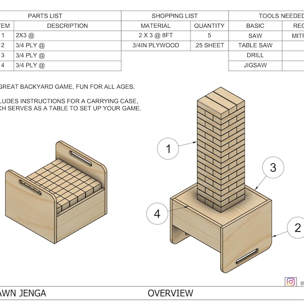 DIY Lawn Jenga Build Plans - PDF Plans - Yard Jenga