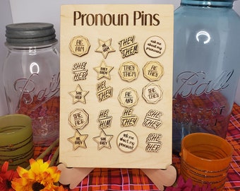 Wood Pronoun Pins - Available in Bulk Orders