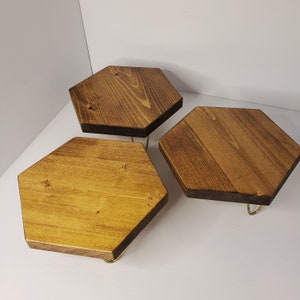 Hexagon Wedding Centerpiece Stand - Wood and Brass legs - Sold in quantities of one