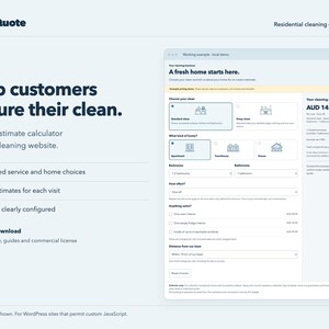 CleanQuote — Calculadora de presupuestos de limpieza para tu sitio web — Widget HTML, CSS y JavaScript