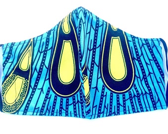 Vibrant Blue and yellow African Print Face mask