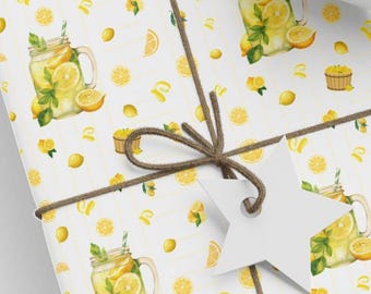 Citroenpatroon Citrusbloemen Cadeaupapier | Ontwerp emmer met citroen en citroenschil