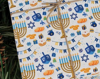 Inpakpapier Chanoeka-iconen | Patroon menora dreidel-davidster