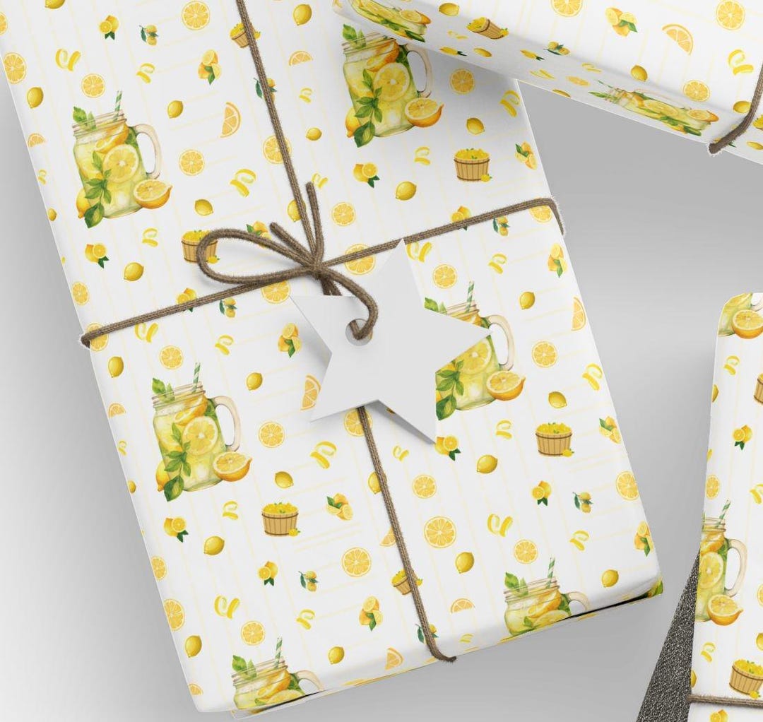Lemon Pattern Citrus Floral Wrapping Papers | Lemon Lemons Peel Bucket ...