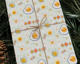 Unique Sunny Fried Egg Pattern Wrapping Paper | Food Theme, Cute Kitchen Motif