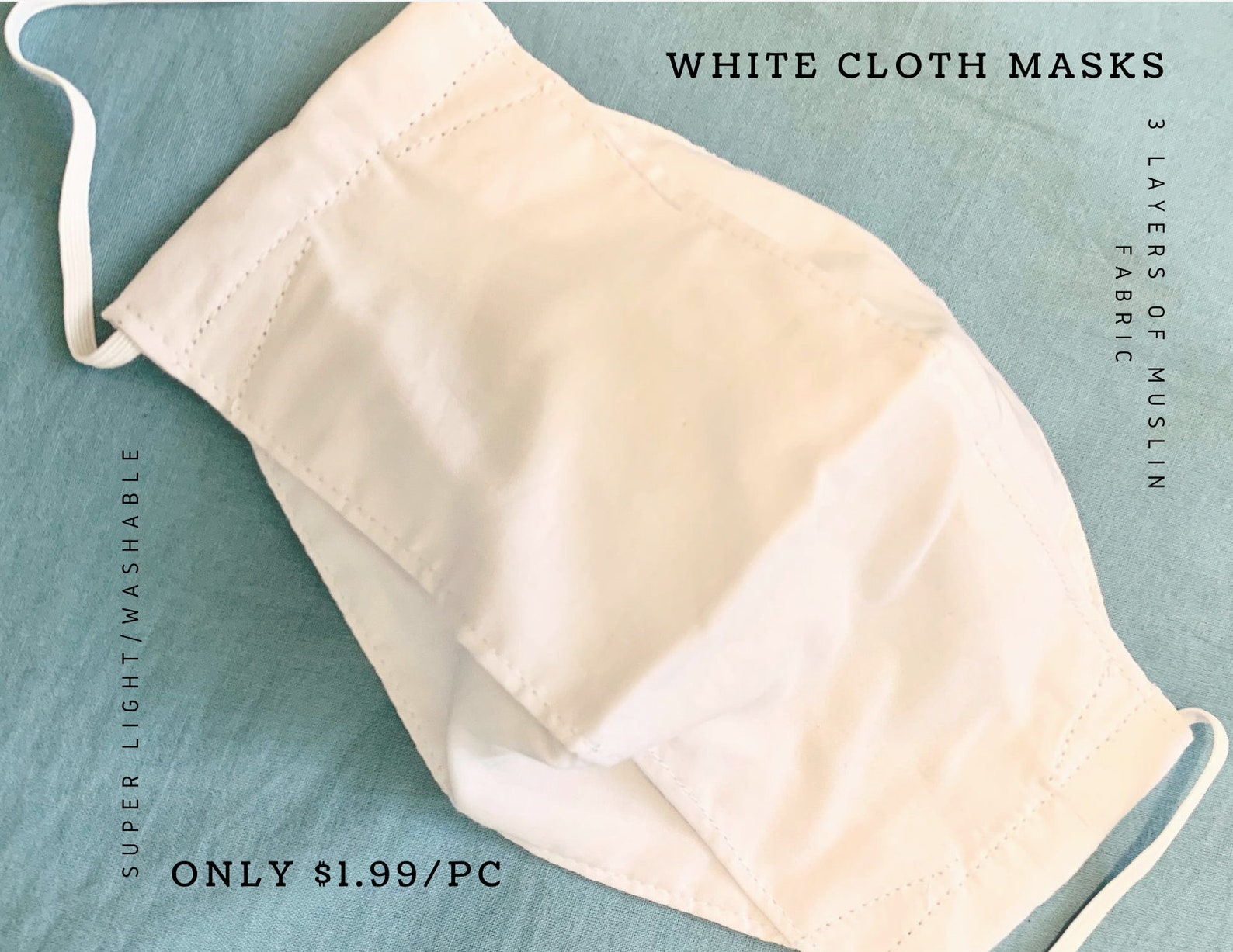 3 PCs Reusable White Cloth Masks. Perfectly cover adult nose Etsy