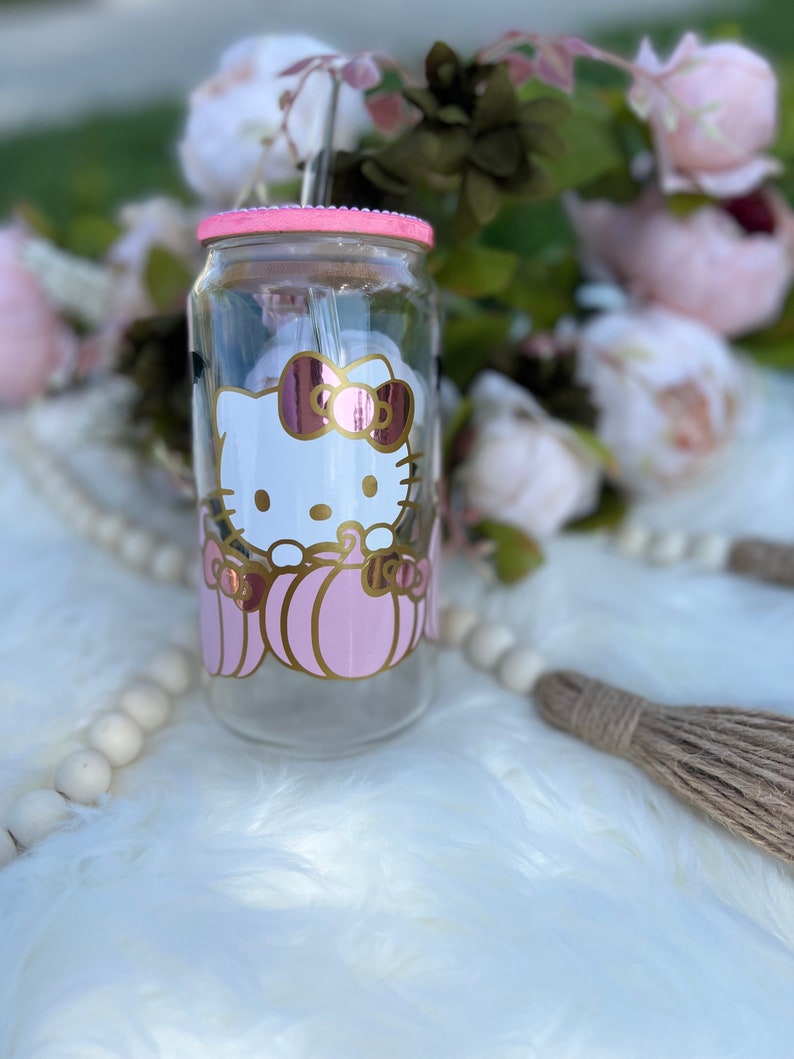 Hello Kitty Glass Cup Hello Kitty Pumpink Glass Cup Pumpink Etsy