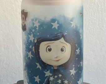 Coraline Frosted Tumbler| Spooky cup| Halloween cup| Ice coffee cup| Sublimation tumbler| 16 oz glass cup