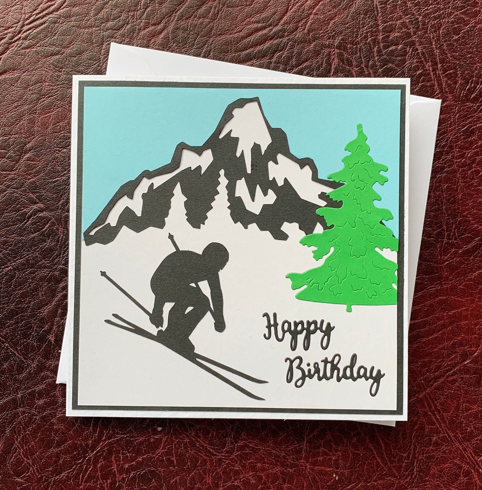 Handmade birthday card skiing snow skier ski slope Etsy