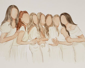 7- 12 Personen Kundenspezifisches Aquarell Gesichtsloses Familienporträt, Aquarellmalerei vom Foto