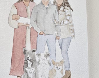 Retrato familiar personalizado sin rostro / Arte de acuarela pintado a mano / Recuerdos personalizados para hasta 6 miembros