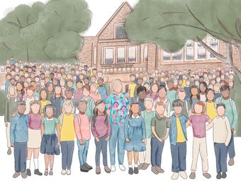 Personalized Watercolor Teacher Retirement Portrait: Custom School Gift