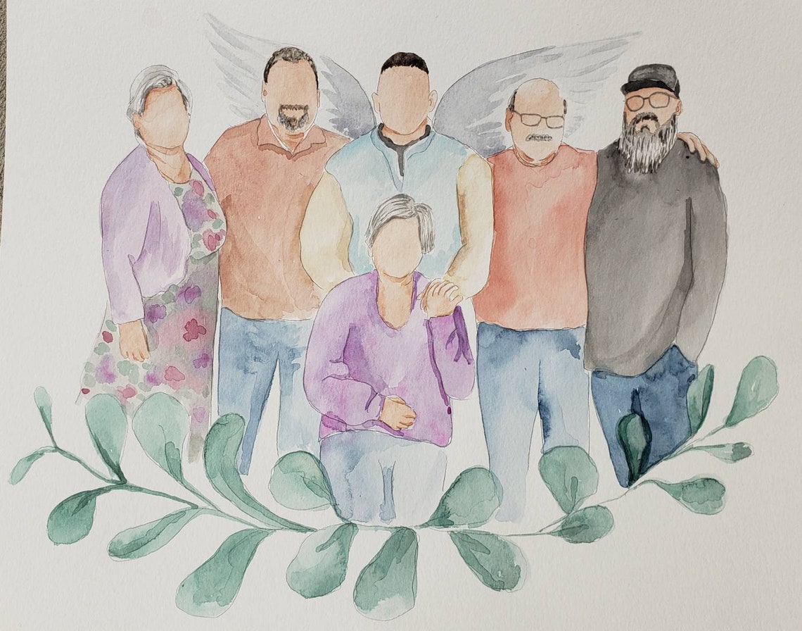 16 People Faceless Family Portrait Custom Watercolor Etsy