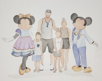 Custom Faceless Family Portrait | Hand-Painted Watercolor Art | Personalized Keepsakes for up to 6 Members