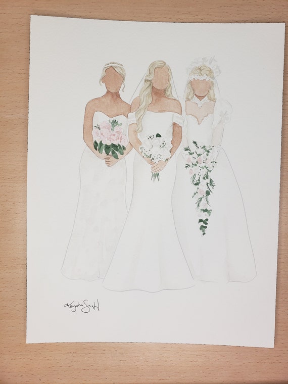 Custom Watercolor Wedding Portrait: Personalized Bridal Keepsake