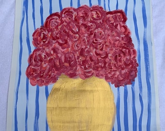 Origineel acryl bloemenschilderij op canvas "Rosy Posy" 16x20 ingelijst los canvas uniek in zijn soort