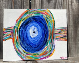 Evil Eye colorful Acrylic 8x10” Painting OOAK Original Artwork on Stretched Canvas