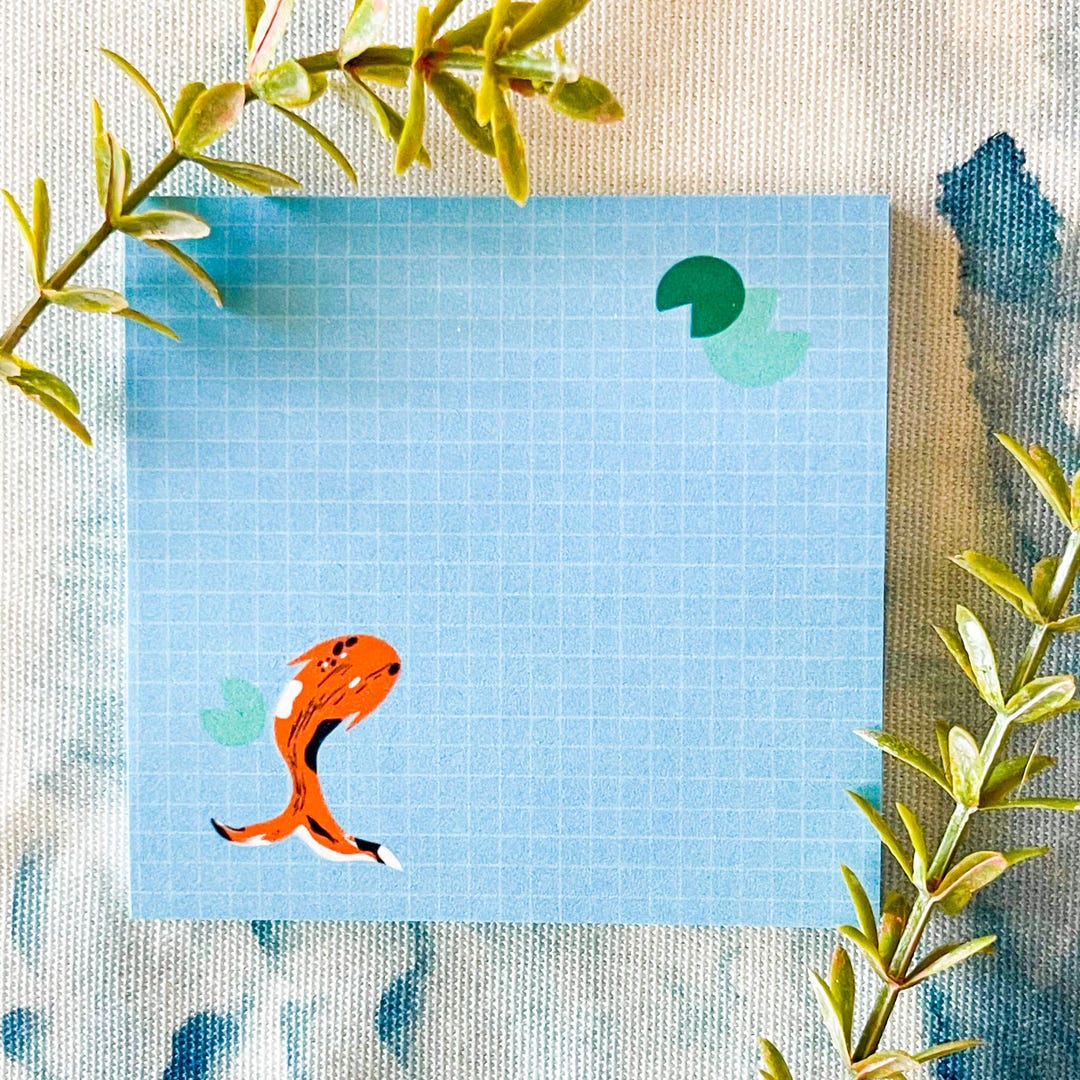 Koi Fish Sticky Notes: Light Blue Grid Stationery - Etsy