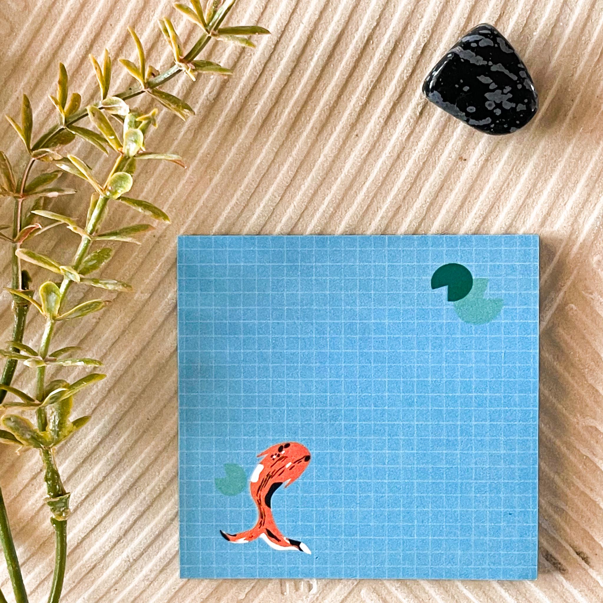 Koi Fish Sticky Notes: Light Blue Grid Stationery - Etsy