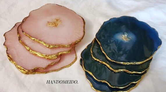 Light blue resin jewellery dish with gold foil centre