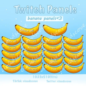 21x Twitch Cute Banana Panel Box Window Panels // Badges // Kawaii // Streamer // Sparkle