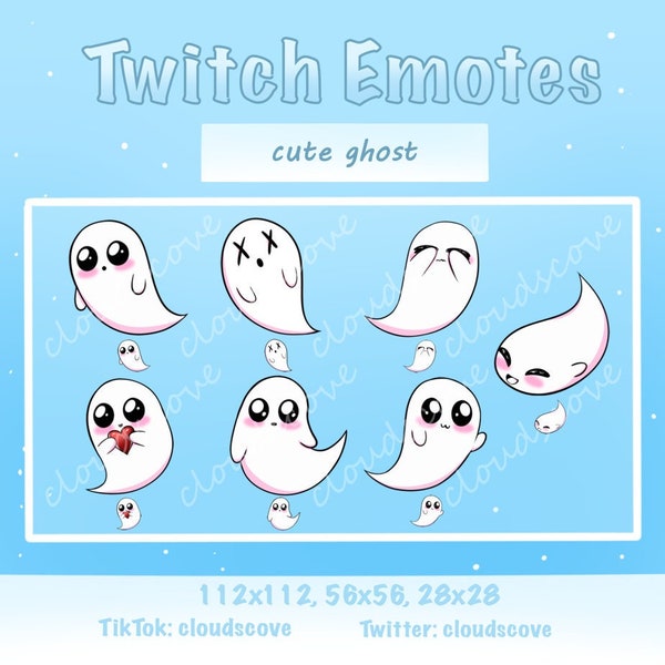 7x Cute Ghost Chibi Emotes // Perfect for STREAMER // Twitch Streamer // Kawaii Ghost // Cute Cartoon Ghost Emotes