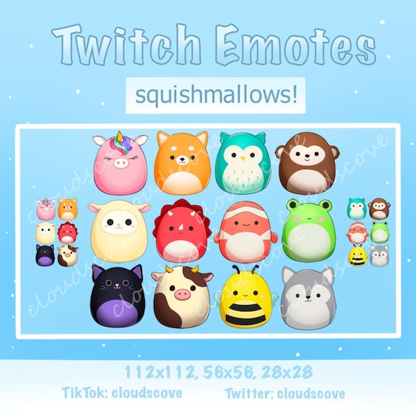 12x Squishmallow Plushies // Streamer // Emotes // Cute Twitch Youtube Emotes // Ask me for Badge Size!