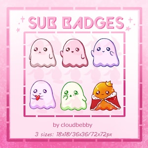 6x Twitch Cute Pastel Ghost Sub Badges / Streamer / Youtube / Aesthetic