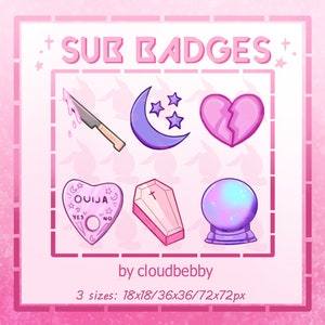 6x Twitch Sub Badges / Bit Badges / Emote - Gothic Pastell Set / Planchette / Streamer / Ästhetik / Pastell / Messer / Spooky
