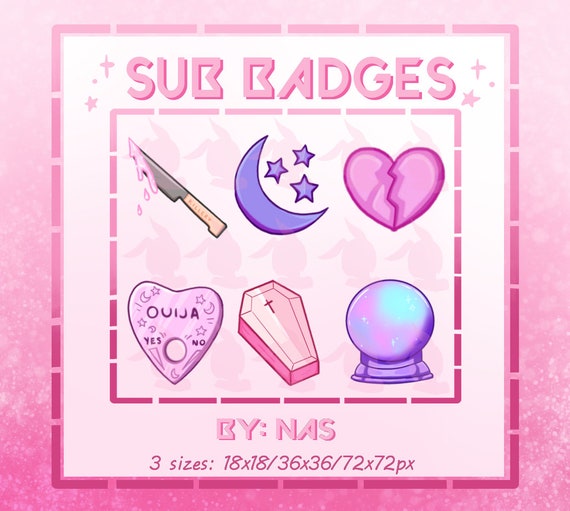 6x Twitch Sub Badges Bit Badges Emote Gothic Pastel Set Etsy