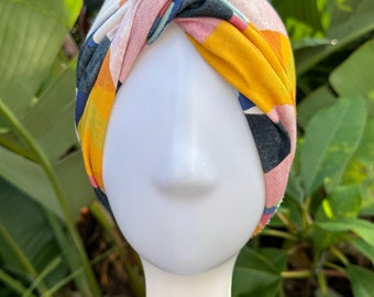Full turban headwear l Handmade in Australia l Buttery soft stretch bamboo spandex l Chemotherapy cap I Wiradjuri women l Abstract print