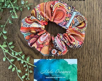 Indigenous design 100% cotton drill handmade scrunchie l Made by proud Wiradjuri Women