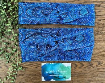 Women’s twist turban headband I Knot headbands. Aboriginal design: Fire country Dreaming.