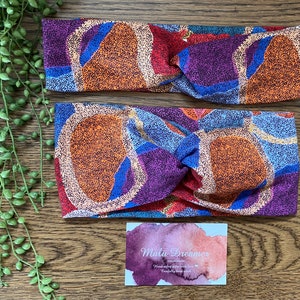 Women’s twist turban headband I Knot headbands. Aboriginal design: Emu Dreamer.