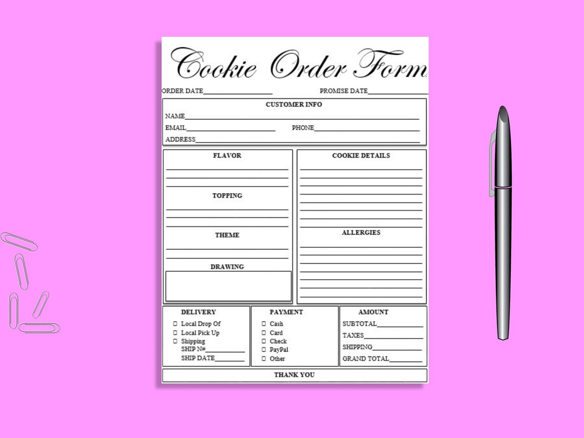 Editable COOKIE Order Form Printable Ready to Use Template - Etsy
