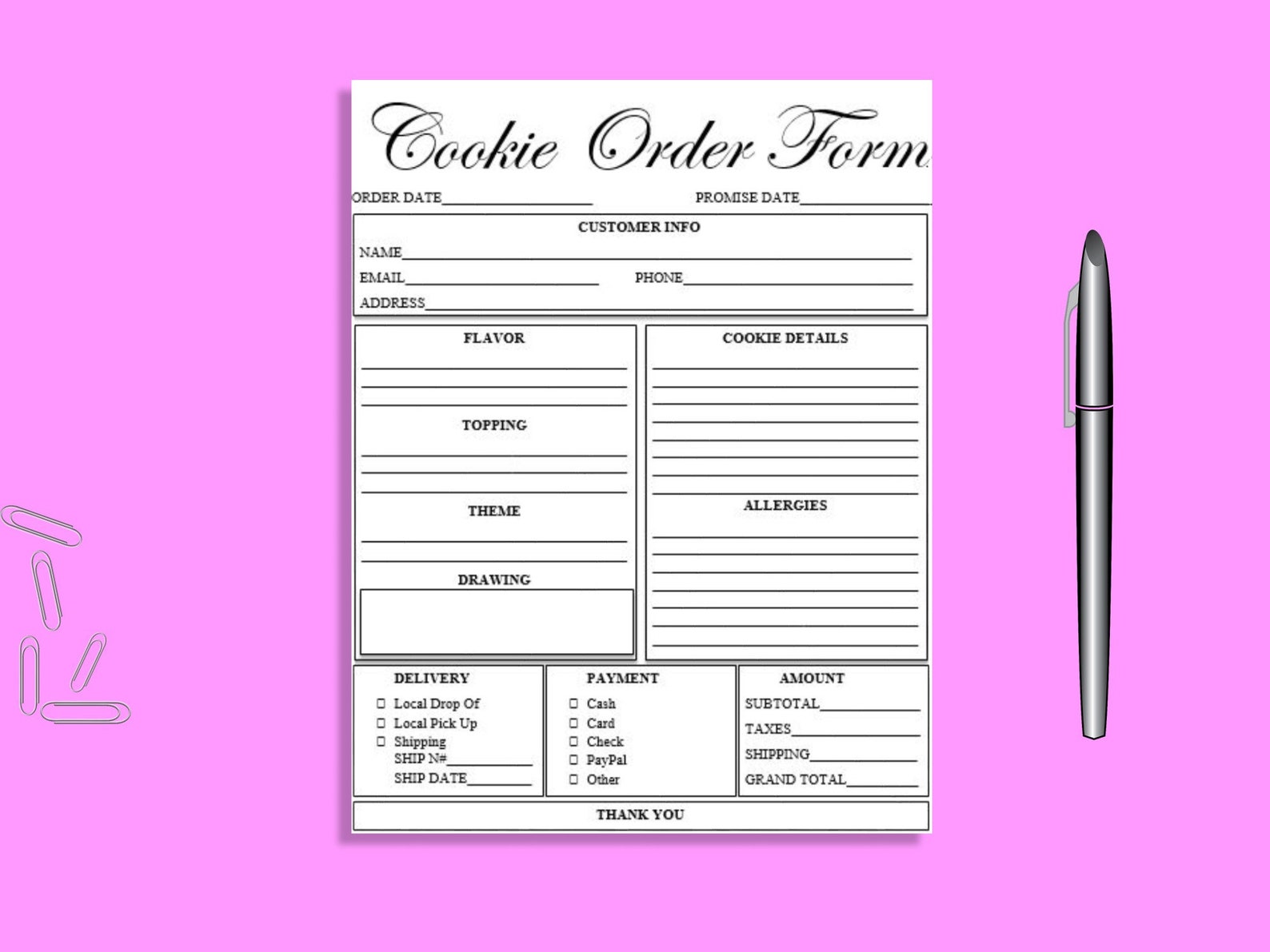 Editable COOKIE Order Form Printable Ready to Use Template Etsy