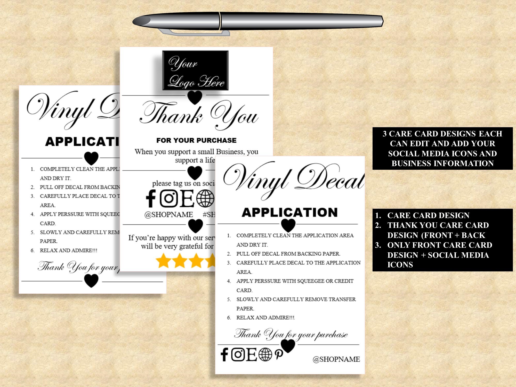 Editable DECAL CRAFTERS Bundle Decal Order Form,DECAL Thank You Insert Care Card Template Printable,Etsy Shop Owners Fill Out Form Template