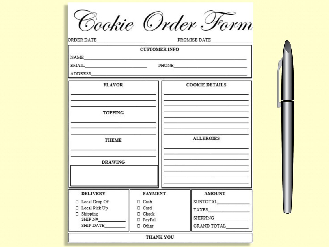 Editable COOKIE Order Form Printable Ready to Use Template Etsy