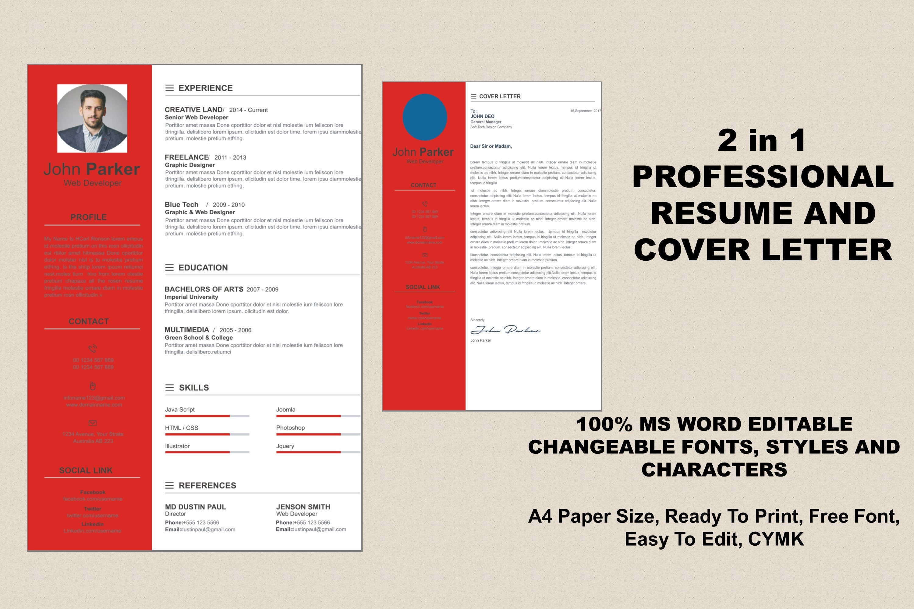 Editable Resume Bundle Printable Template. Resume Package W/ - Etsy