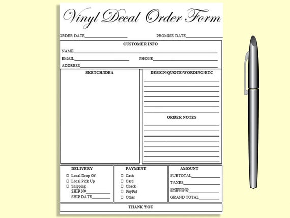 Editable Vinyl Decal Order Form Printable Ready To Use Etsy