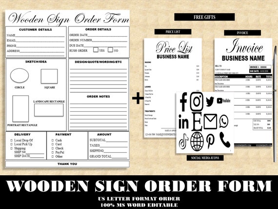 Editable WOODEN SIGN ORDER Form Printable General Wooden Sign - Etsy